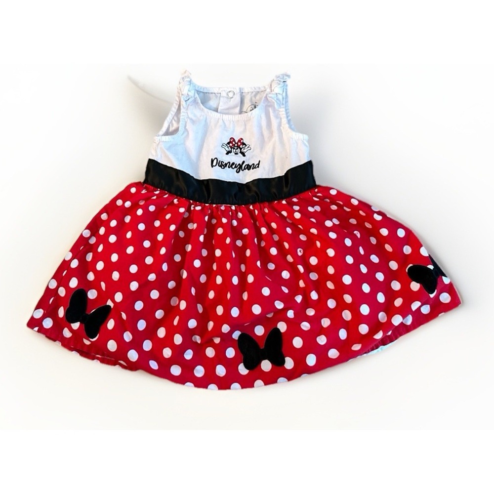 Disneyland Minnie Mouse Polka Dot White Tank One Piece Dress‎ Size 3m
